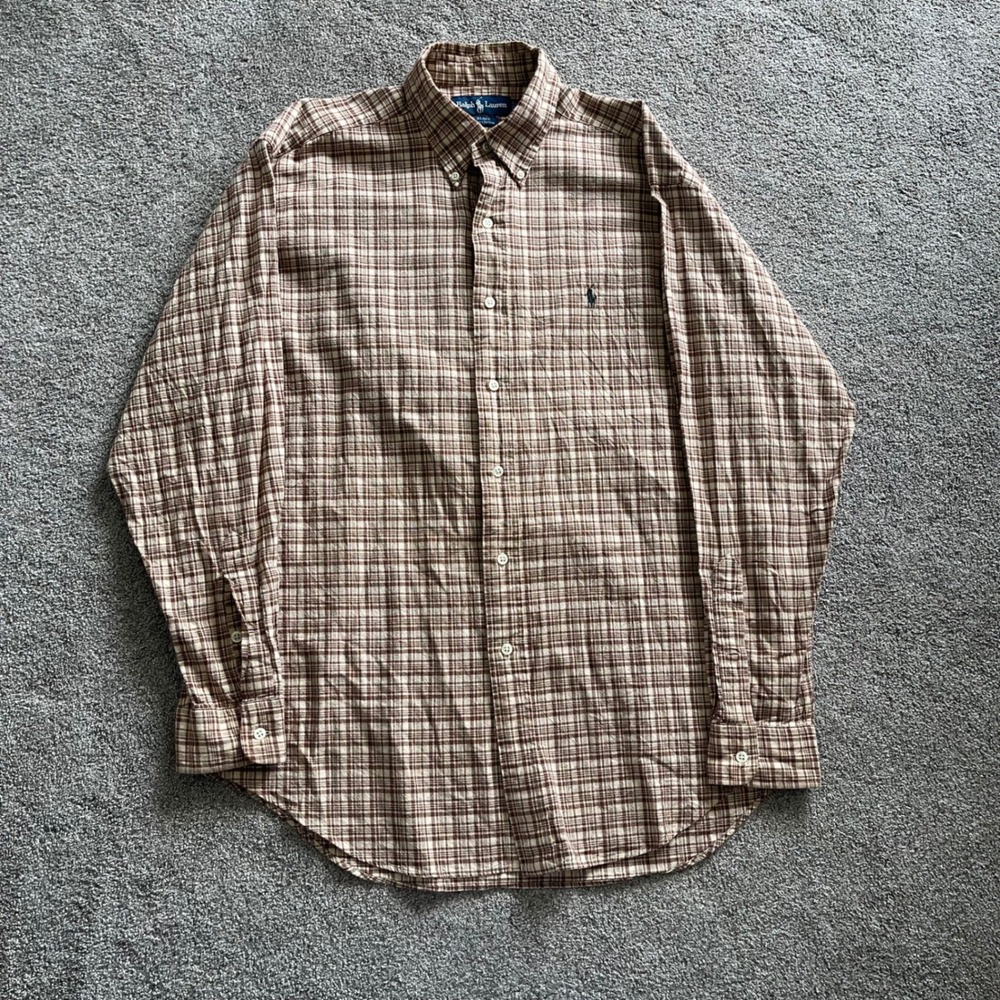 Mens Ralph Lauren Blake Button Down Shirt M Brown Plaid Excellent Long Sleeve